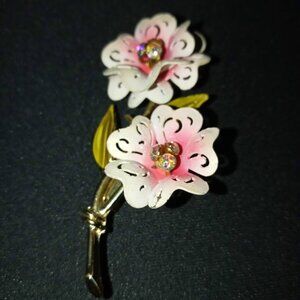 Vintage Coro Floral Brooch – Enamel & Rhinestone Flower Pin